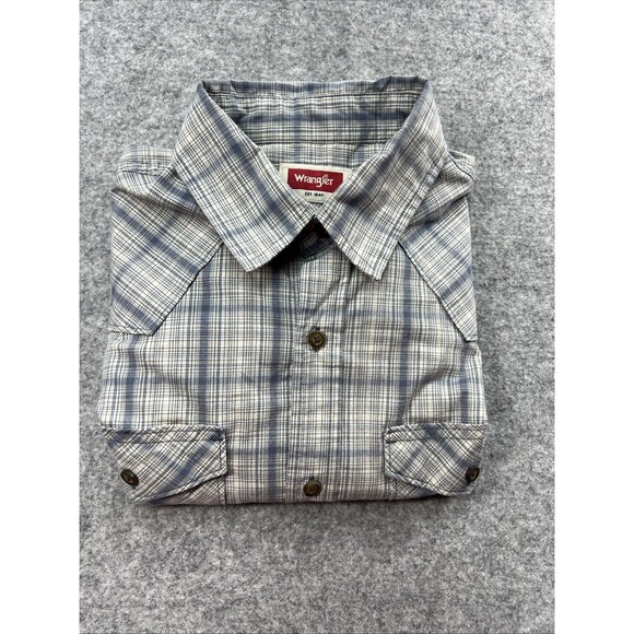Wrangler Long Sleeve Woven Button Up Shirt Mens Size  Small Plaid Blue Slim Fit - Picture 15 of 15